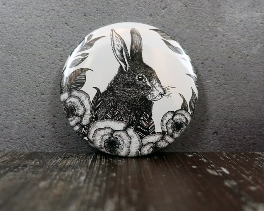 Hare, Rabbit Illustration, Pocket Mirror, Botanical, Gothic, Wicca, Alternative