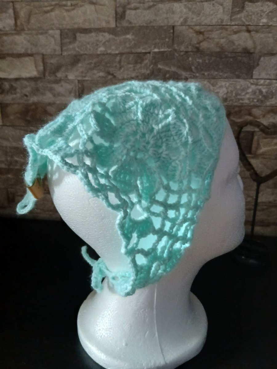 Crochet Flower Bandana - Mint Green