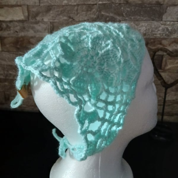 Crochet Flower Bandana - Mint Green