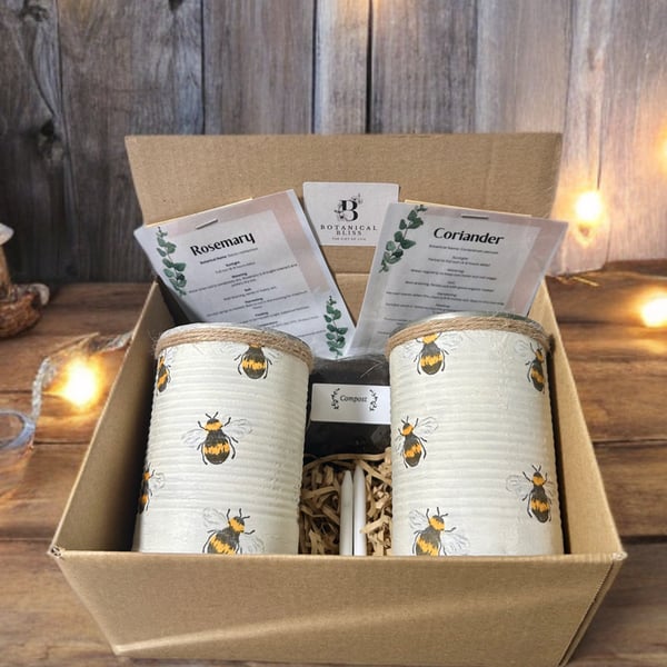 Boho Rustic Bee Handmade Recycled Eco-Friendly Indoor Kitchen Herb Gift Set