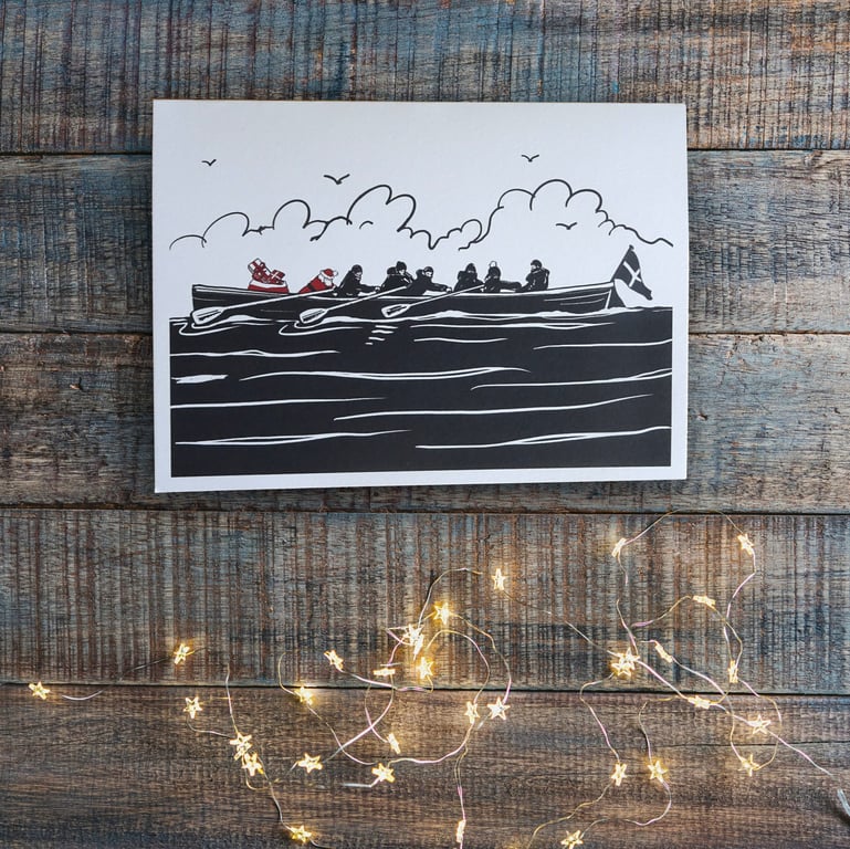 Gig Rowers Christmas Card Pack of 5 - rowing, Cornish pilot gig, Cornwall