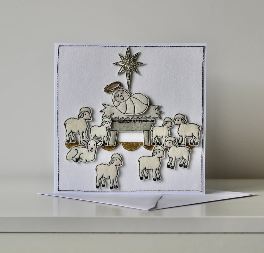 Special Order for Lynda - 'Baby Jesus and Lambs' - Handmade Blank Card