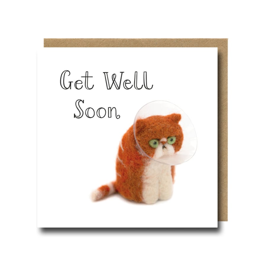 Funny Get Well Soon Cat Card – Cute Needle Felted Cat Illustration Print