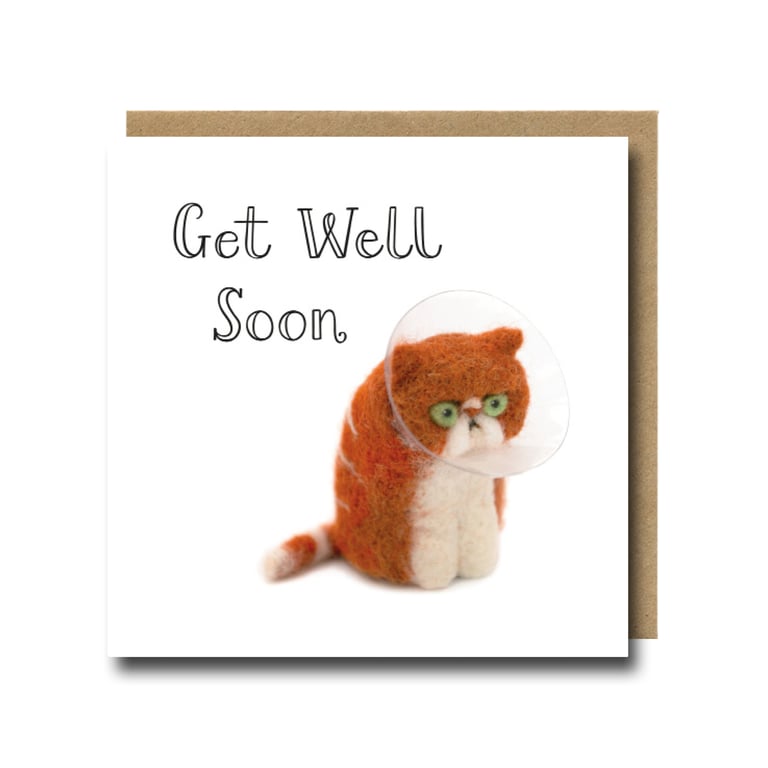 Funny Get Well Soon Cat Card – Cute Needle Felted Cat Illustration Print