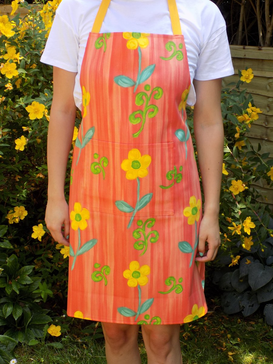 Orange Flower Full Length Ladies' Apron