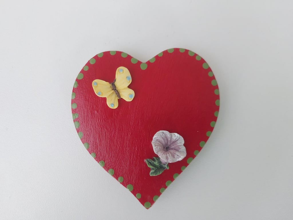 Red Heart Butterfly Flower Fridge Magnet Valentines Day
