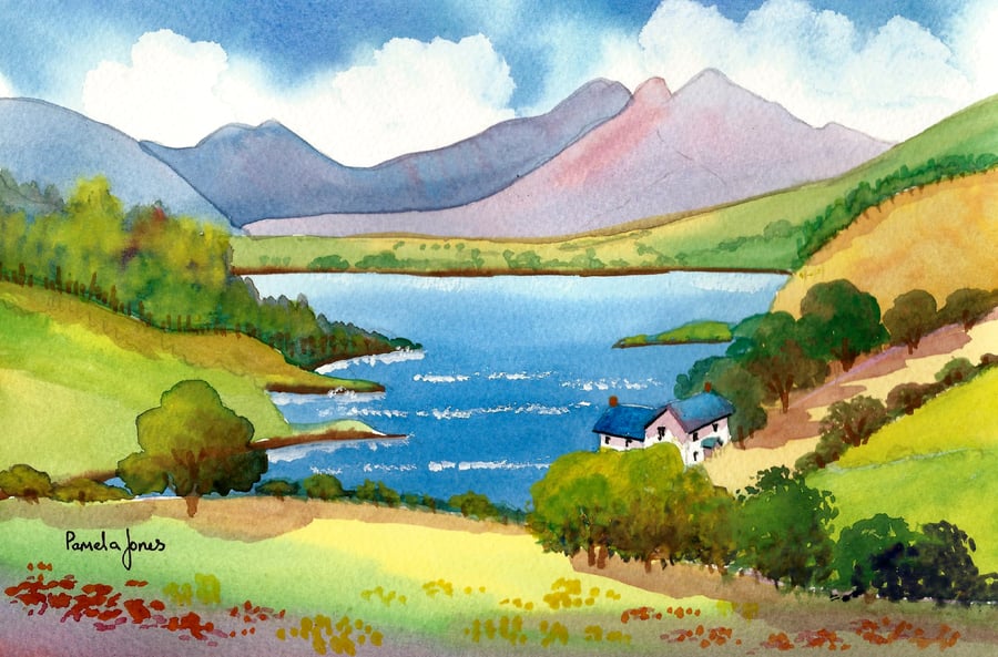Snowdonia Landscape, North Wales, Watercolour Print, in 14 x 11'' Mount