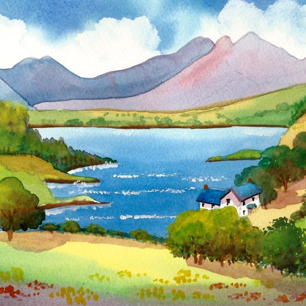 Snowdonia Landscape, North Wales, Watercolour Print, in 14 x 11'' Mount