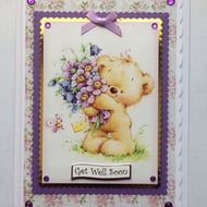 Get Well Card Cute Teddy Bear Get Well Soon Flo - Folksy