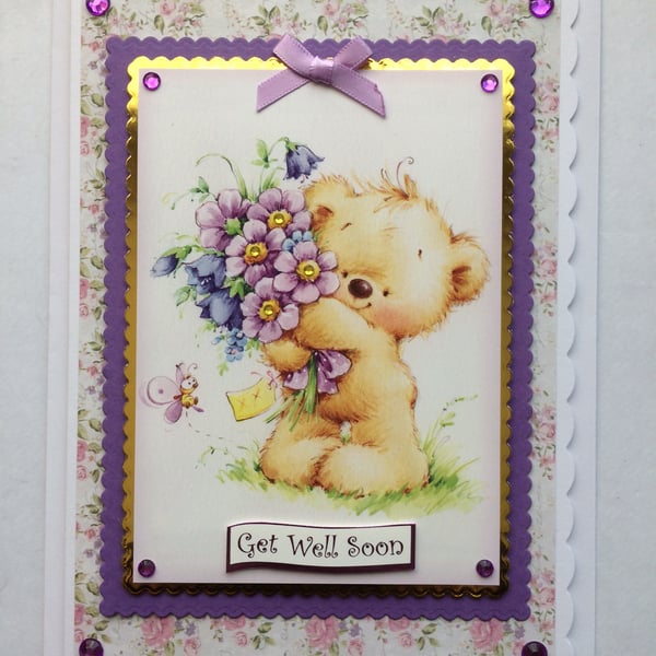 Get Well Soon, General, Flowers & Teddy Bear Card