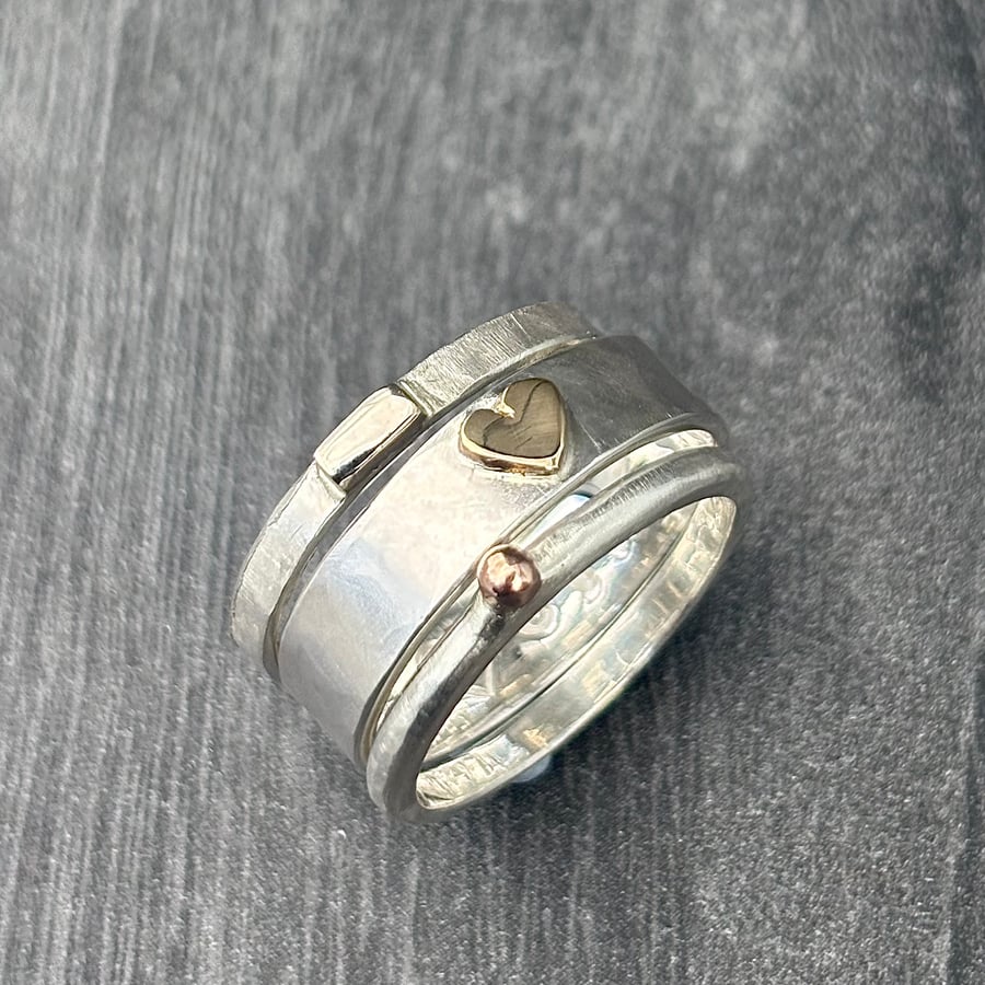 Gold Heart Stack Ring, silver stack ring, heart stack ring,  valentines gift, 