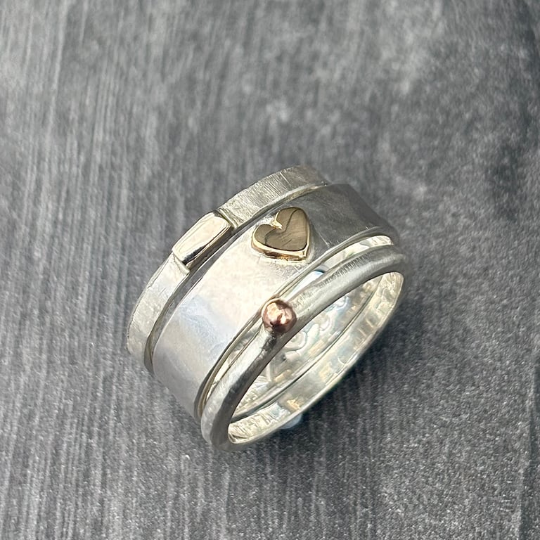 Gold Heart Stack Ring, silver stack ring, heart stack ring,  valentines gift, 