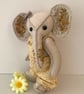 Elephant, hand embroidered elephant, one of a kind collectable artist bear 