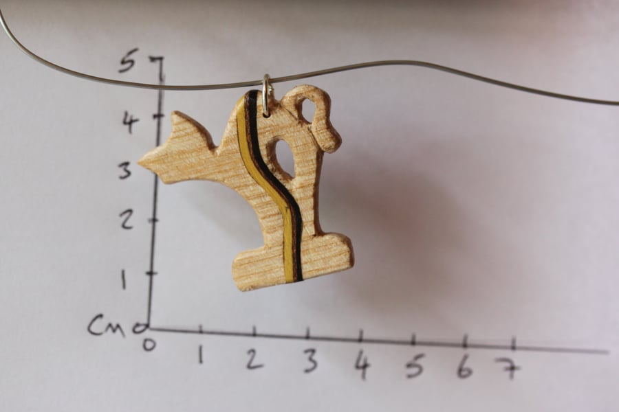 Cat Pendant made from Ash with a lemon wood and ebony veneer