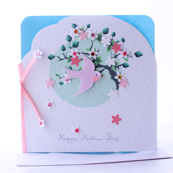 Spring Swallow - A Blank Floral Swallow Themed Mother's Day Card