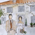 A4 Custom wedding illustration, faceless couple watercolour 