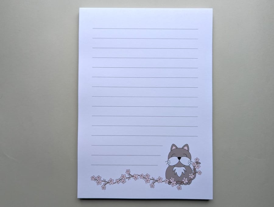 A5 notepad, cat notepad, cherry blossom notepad