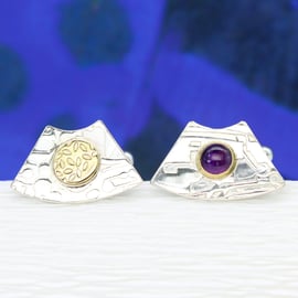 Amethyst cufflinks, silver cufflinks, handmade, gemstone, unusual shape