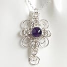 Amethyst Sterling Silver Chainmaille Pendant with an 18 or 20 Inch Chain