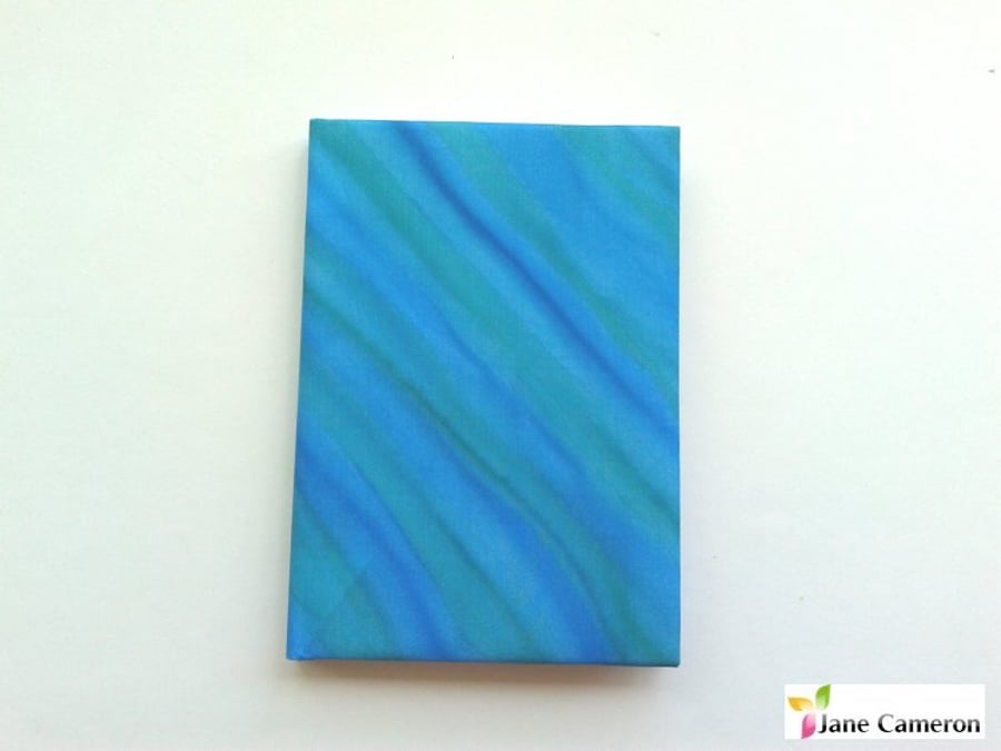 A6 hardback notebook journal lined - hand painted silk - green blue 404