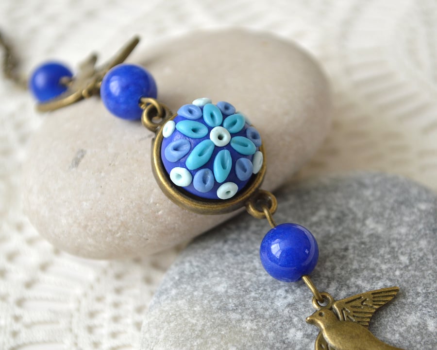 Polymer Clay Cabochon Bracelet in Blue Shades