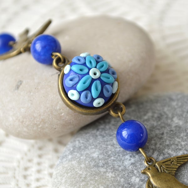 Polymer Clay Cabochon Bracelet in Blue Shades