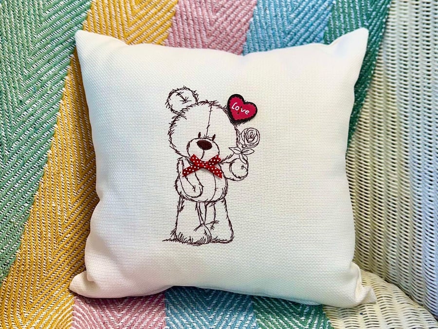 Bear design Embroidered Cushion 33cm (13”)