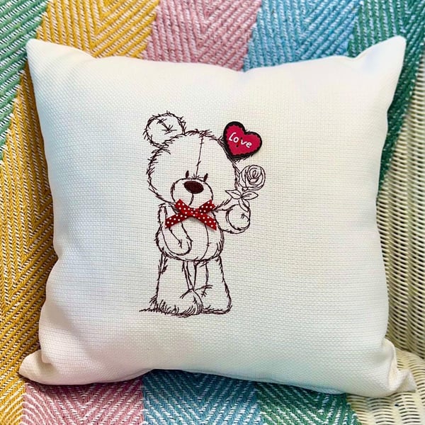 Bear design Embroidered Cushion 33cm (13”)