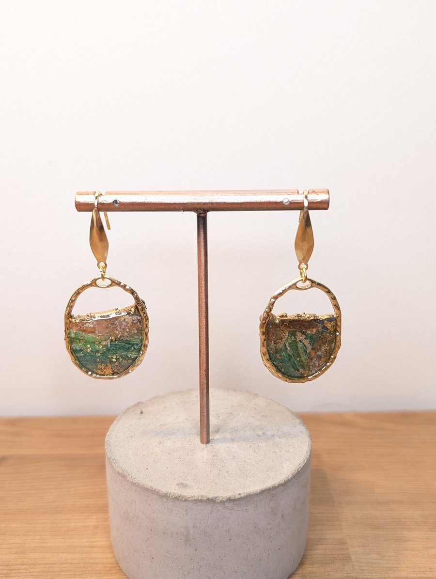 Green  agate polymer clay earrings- gold frame