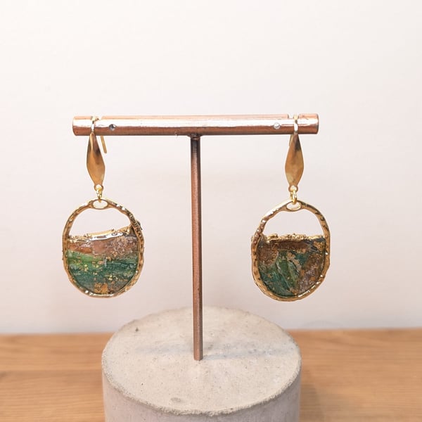 Green  agate polymer clay earrings- gold frame