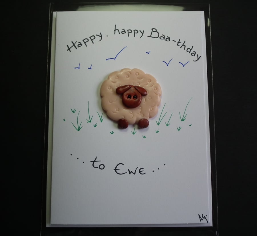 Spring Sale ... Handcrafted 'Ewe' card by Ann Galvin A5 5"x7"