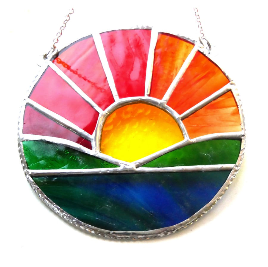 Sunrise Picture Stained Glass Suncatcher Handmade Sea Ring 