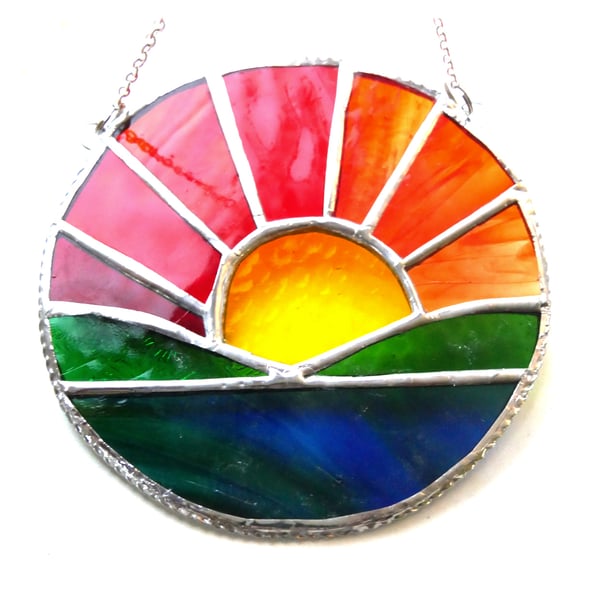 Sunrise Picture Stained Glass Suncatcher Handmade Sea Ring 