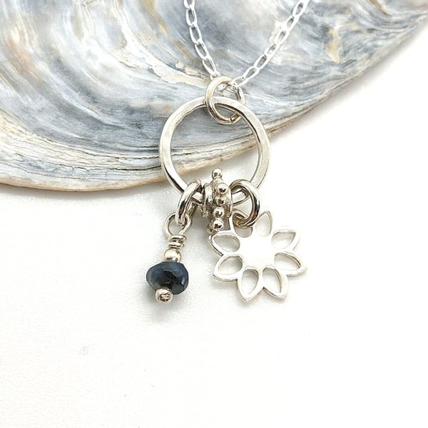 Sapphire Charm pendant sterling silver Hallmarked