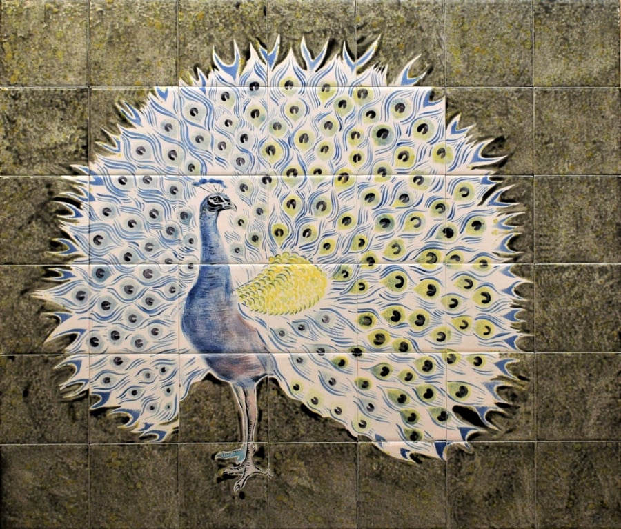 Peacock Ceramic Tile Splashback in Grey