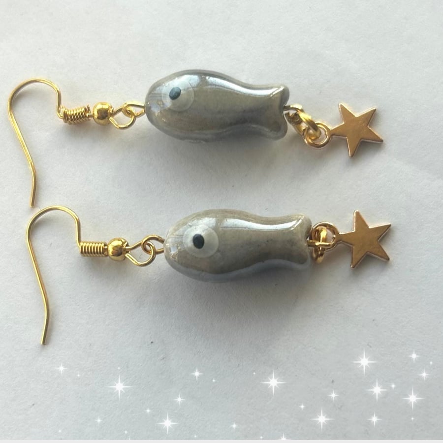  Japanese Koi Fish resin bead star Earrings, kawaii jewellery fish lover gift 