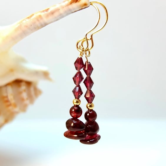 Garnet And Gold Vermeil Earrings - Handmade In Devon - January Birthstone