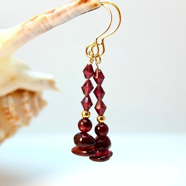 Garnet And Gold Vermeil Earrings - Handmade In Devon - January Birthstone