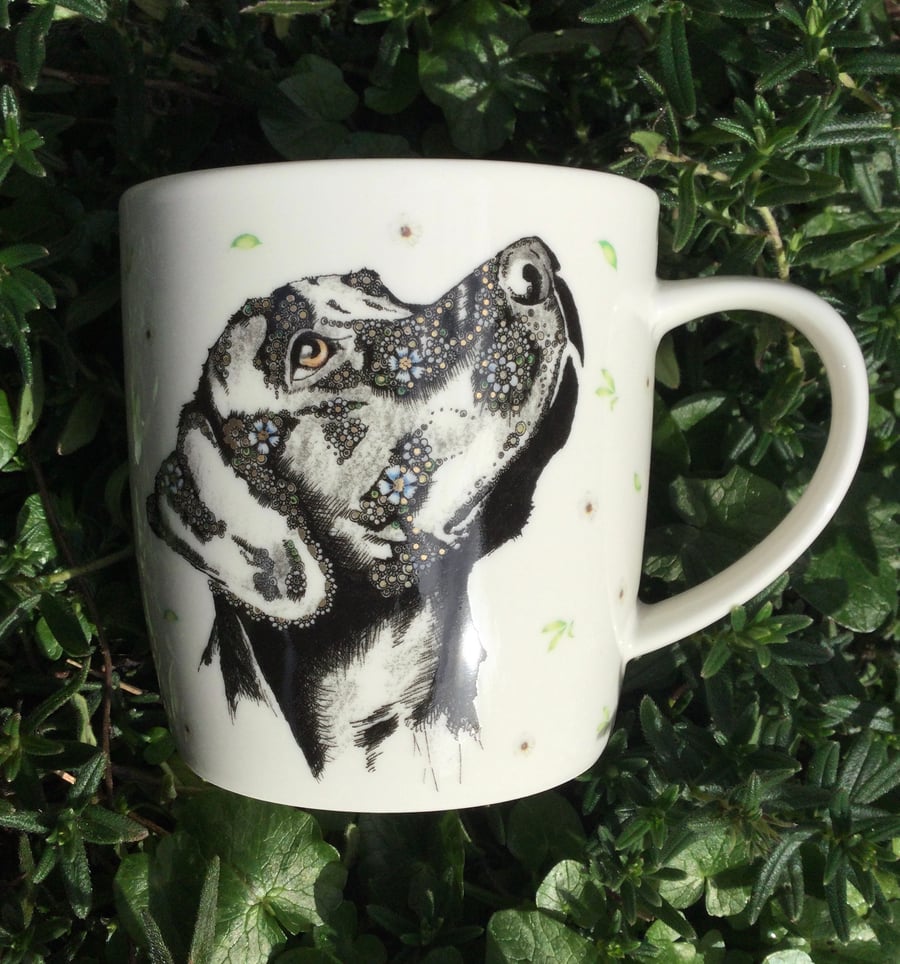 Black Labrador bone China mug