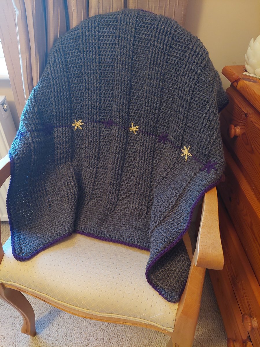 Grey Crochet Blanket-Measures approx 30.5" x 32.5" 100% Acrylic Fab DK yarn.