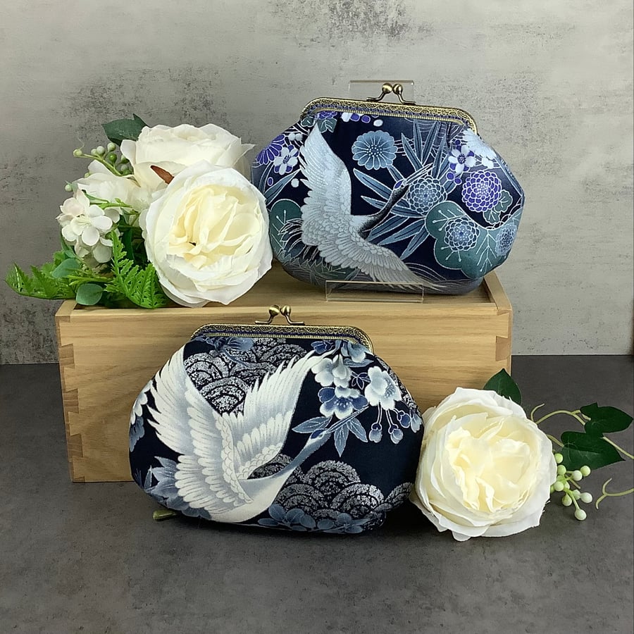 Japanese Cranes small clutch bag, Makeup bag, Optional chain, 2 pattern options