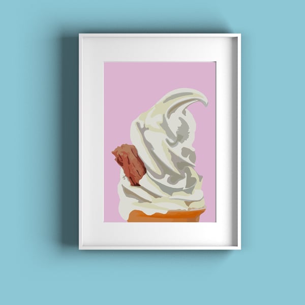 Ice cream food print, candy pink art print for kitchen, pop art print.