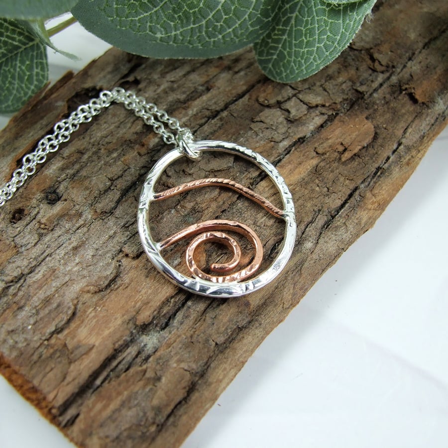 Necklace, Sterling Silver and Copper Eye Pendant