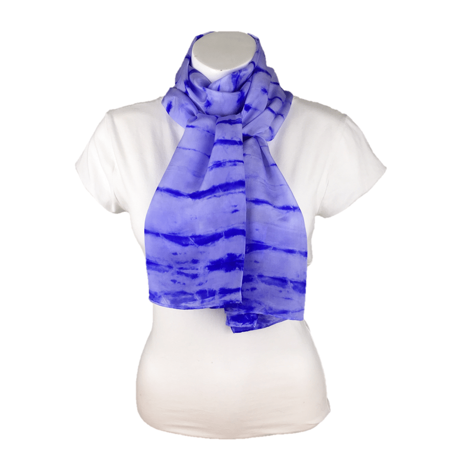 Silk scarf, womens fashion scarf, hand dyed silk crepe de chine, purple stripes