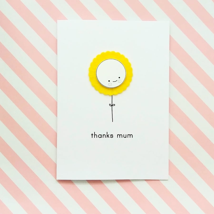 Thanks mum -  yellow  - handmade mother's day card 