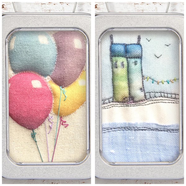 Balloons & Houses - Beautiful Bundle - set of 2 pictures, framed in tins 