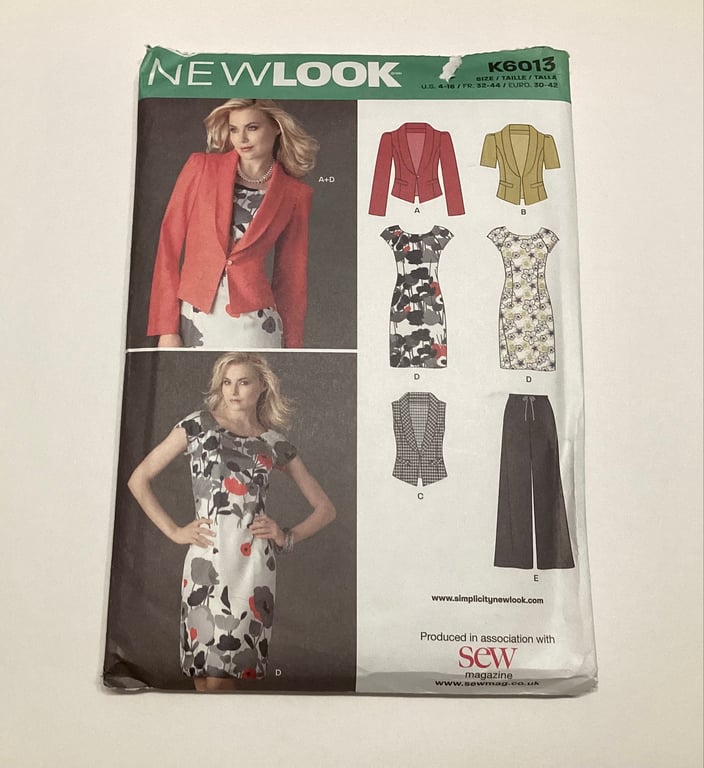 Sewing pattern, uncut, New Look K6013, jacket, trousers, dress, waistcoat