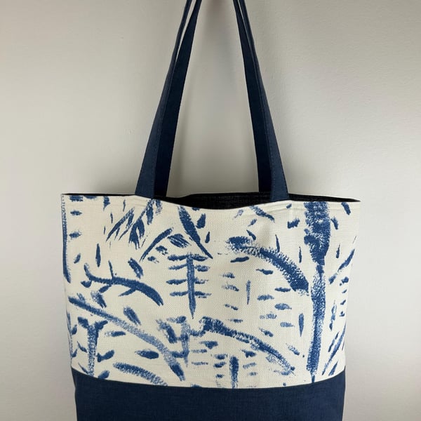 Blue Brushstroke Cotton Canvas Tote Bag, Modern Art