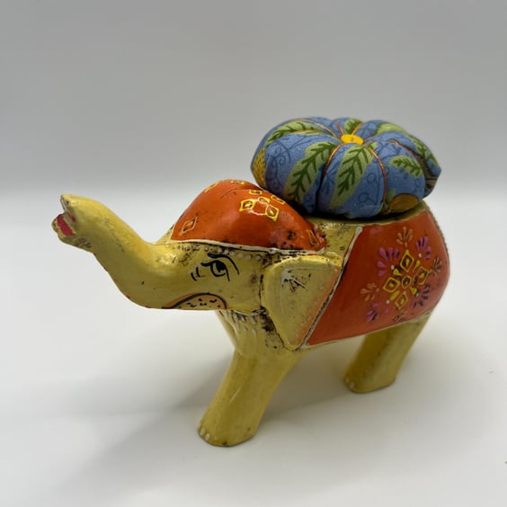 Vintage Elephant Pin Cushion - Orange Sewing Gift & Anchor