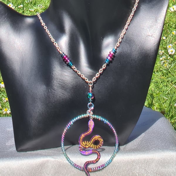 Large Serpent Pendant Necklace - pinks blues